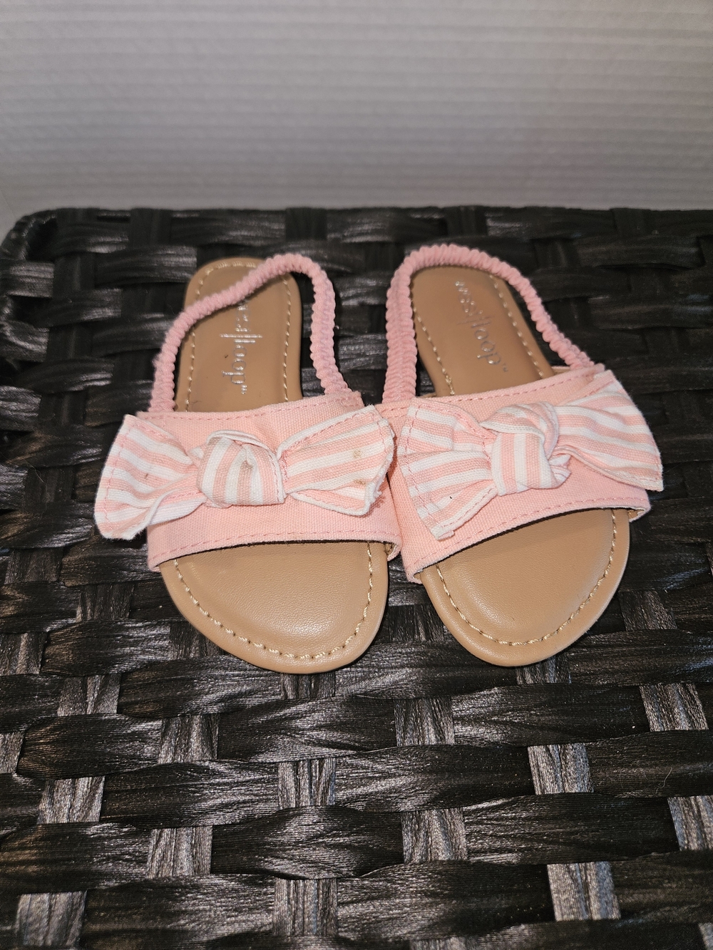west loop Pink Striped Bow Slide Sandals